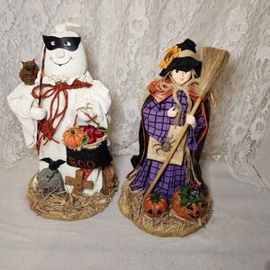 Halloween Fabric Mache Ghost‎ and Witch 13"  Preowned With Box Halloween Decor